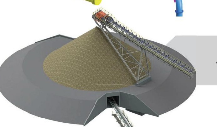 3D model of an incline stockpile conveyor and reclaim tunnel