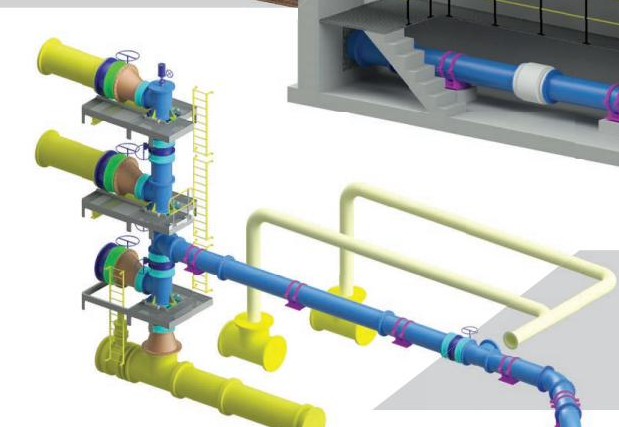 3D model of feedwater piping connections inside a dam wall chamber