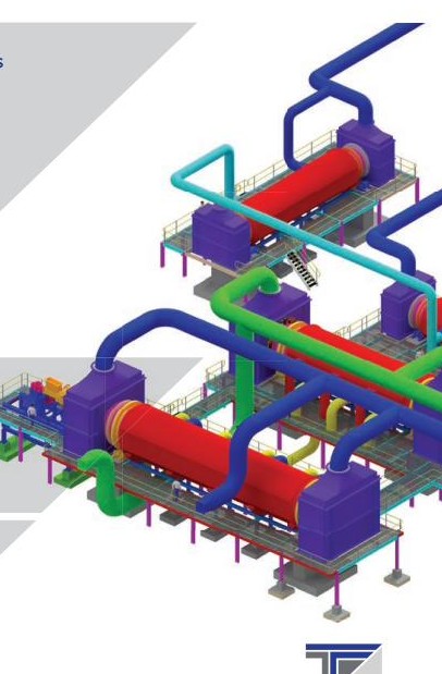 3D model of a process pipe rack with vessels and platforms